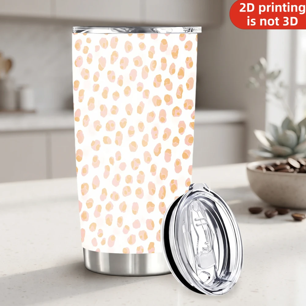 20oz Soft Peach Nude Leopard Print Stainless Steel Tumbler with Lid and Straw, Minimalist Pastel Blush Pink Beige Cheetah Spots Vacuum Insulated Travel Mug Gifts