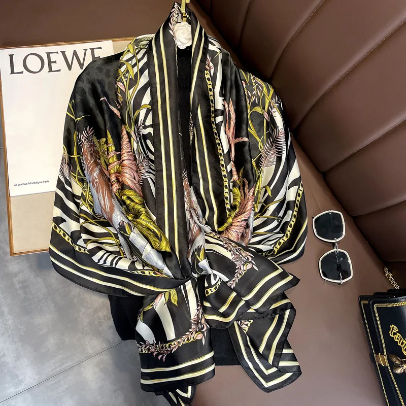 

2023 Design Silk Scarf Women Shawls Wraps Large Beach Stoles Summer Hijab Lady Print Neckerchief Female Bandana Bufanda Foulard