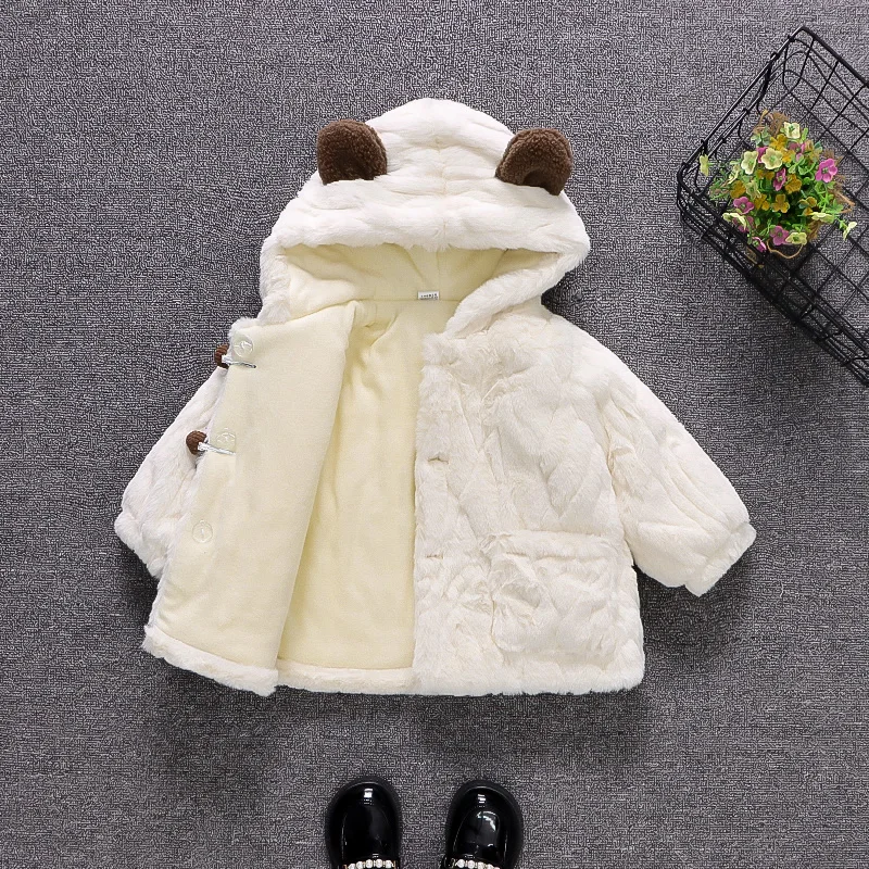 Baby Girl Jacket Winter Flower Cute Ear Girl Hooded Jacket Sweet Girl Winter Clothing