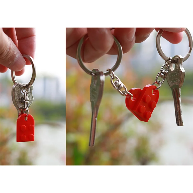 E-Brick Matching Couple Heart Keychain Building Bocks Puzzle Keychain For Boyfriend Girlfriend Valentines Day Friends Gifts-ABXK