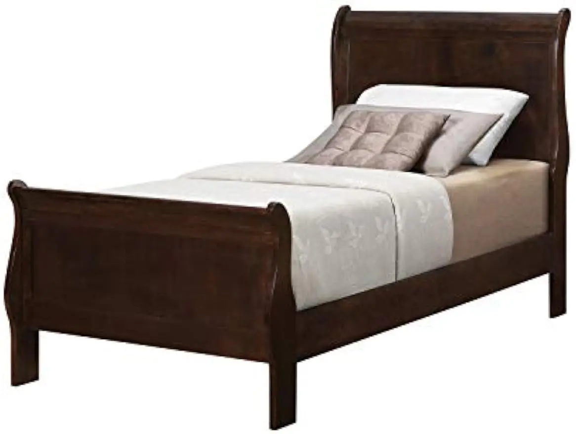 Posavasos Muebles para el hogar Louis Philippe Dormitorio tradicional Marco de cama trineo de tamaño doble de madera Cabecero de panel de 47 pulgadas Capuchino