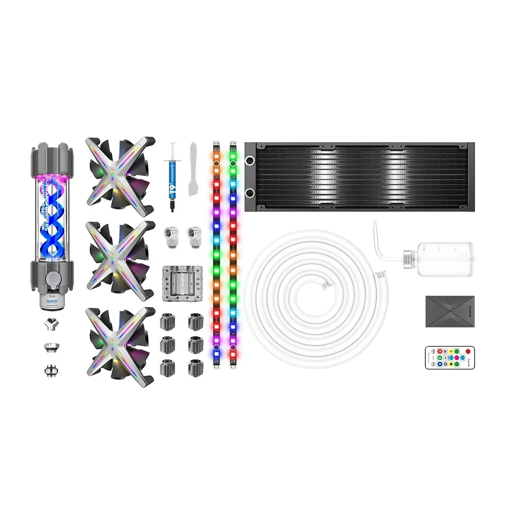 ALSEYE – réservoir de pompe de bloc CPU avec ventilateur LED, dissipateur de chaleur pour ordinateur liquide tout-en-un, connecteurs de refroidissement par eau, refroidisseur de 360mm, bricolage