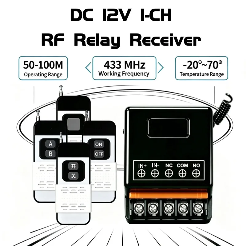 DC 12V 30A Wireless Remote Control Switch RF 433Mhz Transmitter For Garage Door Water Pump Motor LED Electric Appliance