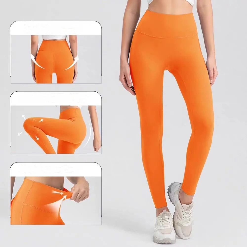 Yoga leggings with brand logo women no awkward line tights nude breathable ninth pants high waist hip lift leggings light sports