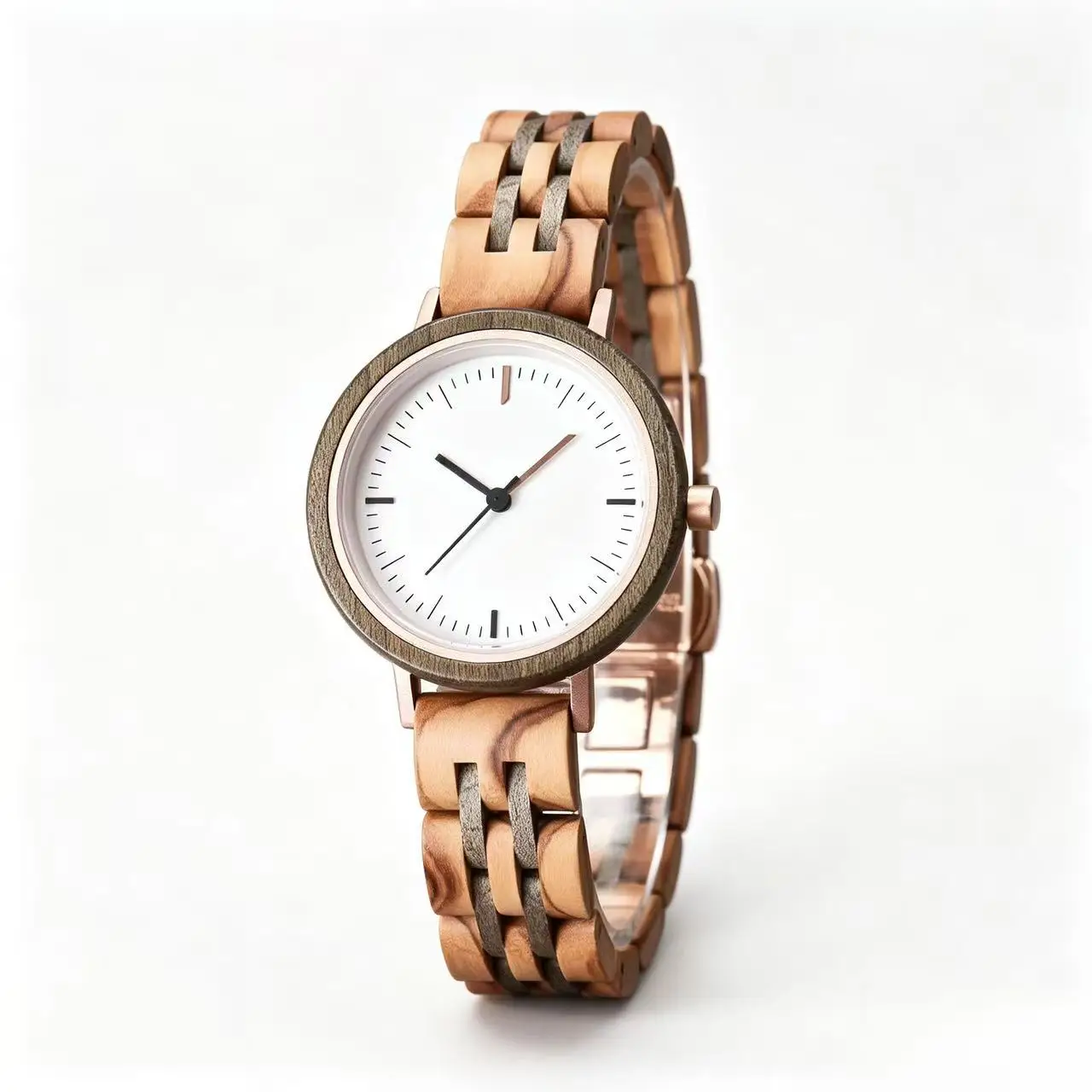 Ladies Steel Wood Composite Wristwatch Ultra Thin Exquisite Casing Japan Original Movement Internal Waterproof Slim Daily Watch