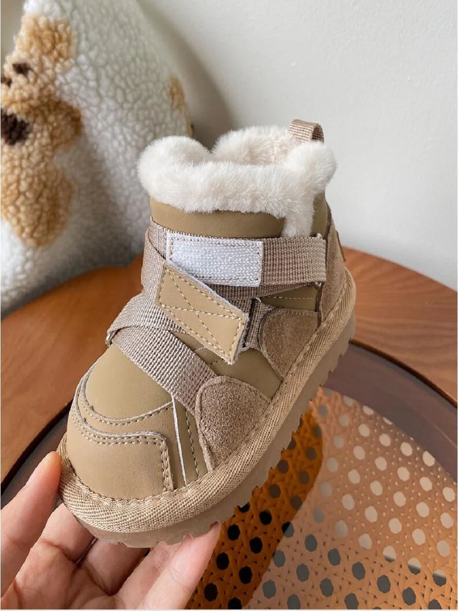 Baby Snow Boots Warm Plush Girls' Short Boots Winter New Style 1-3 Year Old Boys Girls Fashionable Casual Cotton Boots Apricot B