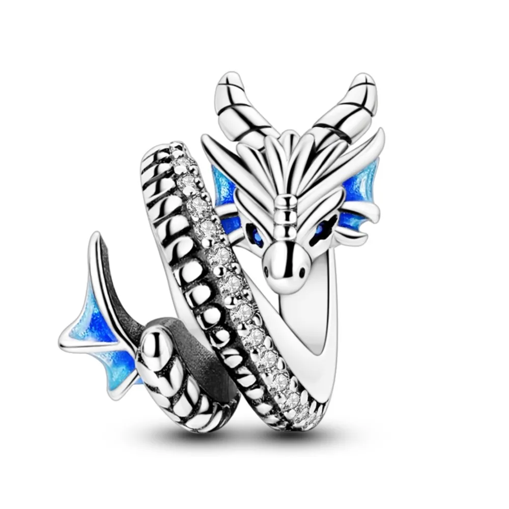 

925 Sterling Silver Blue Dragon Shaped Animal Beads Fit Wear Charms Bracelets S925 DIY Exquisite Party Gifts Jewelry Accessories
