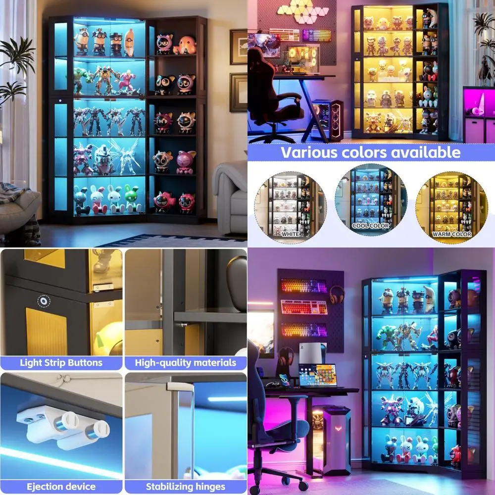 illuminated glass curio cabinet for collectibles and display shelves