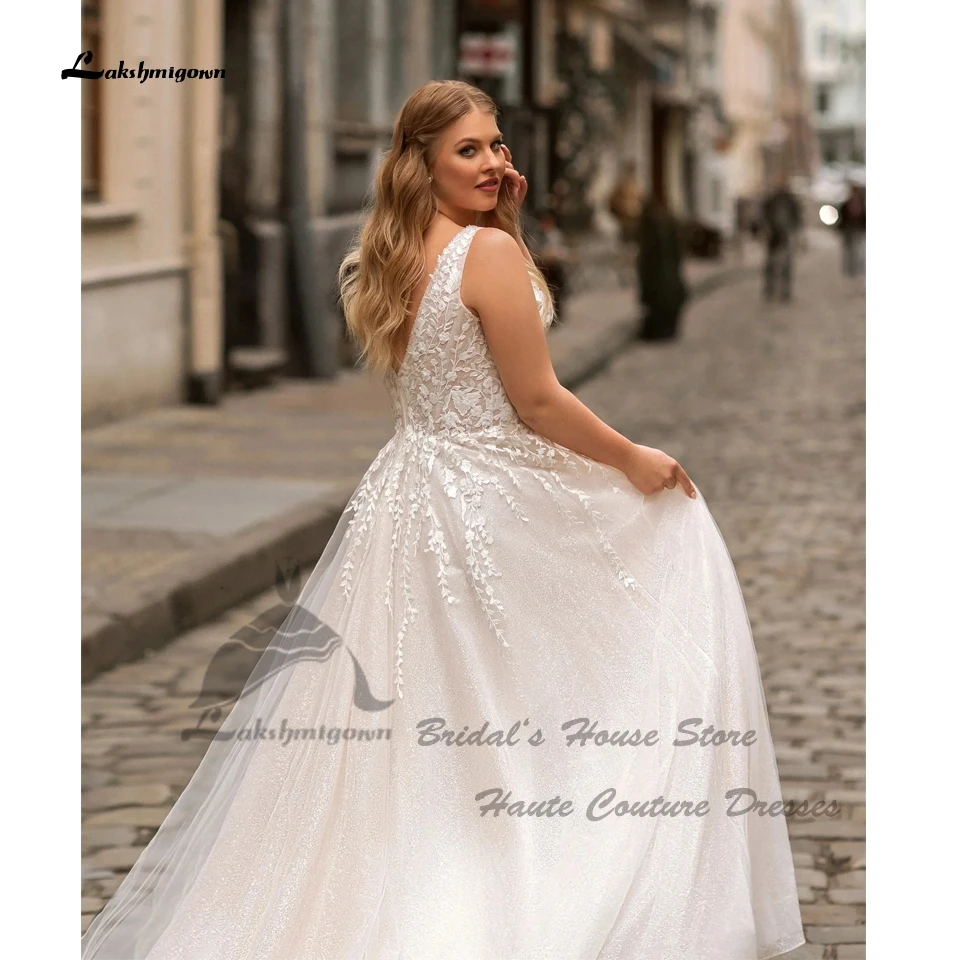 Lakshmigown Plus Size Damen Strand-Hochzeitskleider Ärmellos 2026 Funkelnde Glitzer Boho Brautkleider Spitzenapplikationen Maßanfertigung – Detail 3