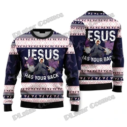 Funny Jesus Has Your Back Jiu Jitsu 3D Printed Ugly Christmas Sweater For Men & Women Winter Casual Knit Pullover Sweater MY19