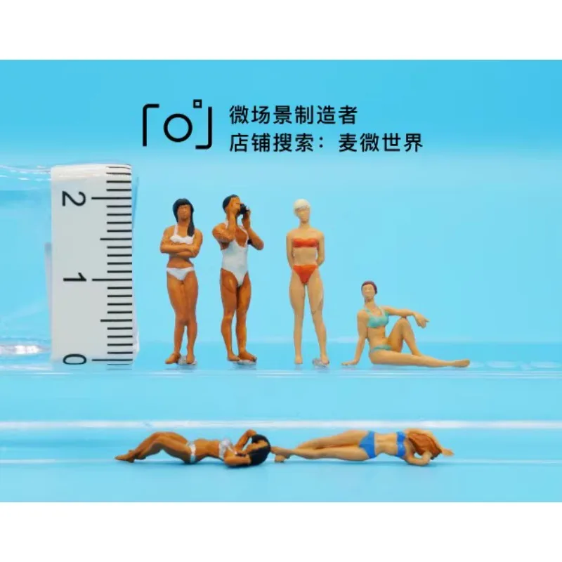 Bikini Beach Beauty Miniature Toys 1:87 HO Scale Photography Props Dive and Surf Beach Camping Scene Creative Decor Fairy Garden