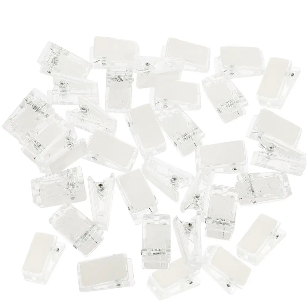 

35pcs ID Holder Self Adhesive Plastic Badge Clip Transparent Spring Clips Wall Hanging Small For Office Use
