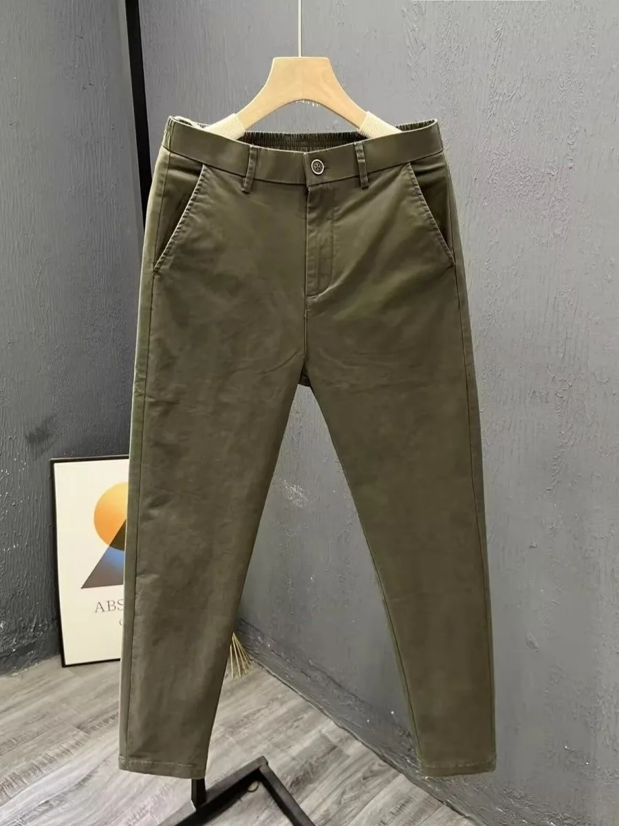 Slim Fit Pure Cotton Men's Summer Thin Straight Leg Casual Pants Nine Points Trousers Simple Match All White Lightweight