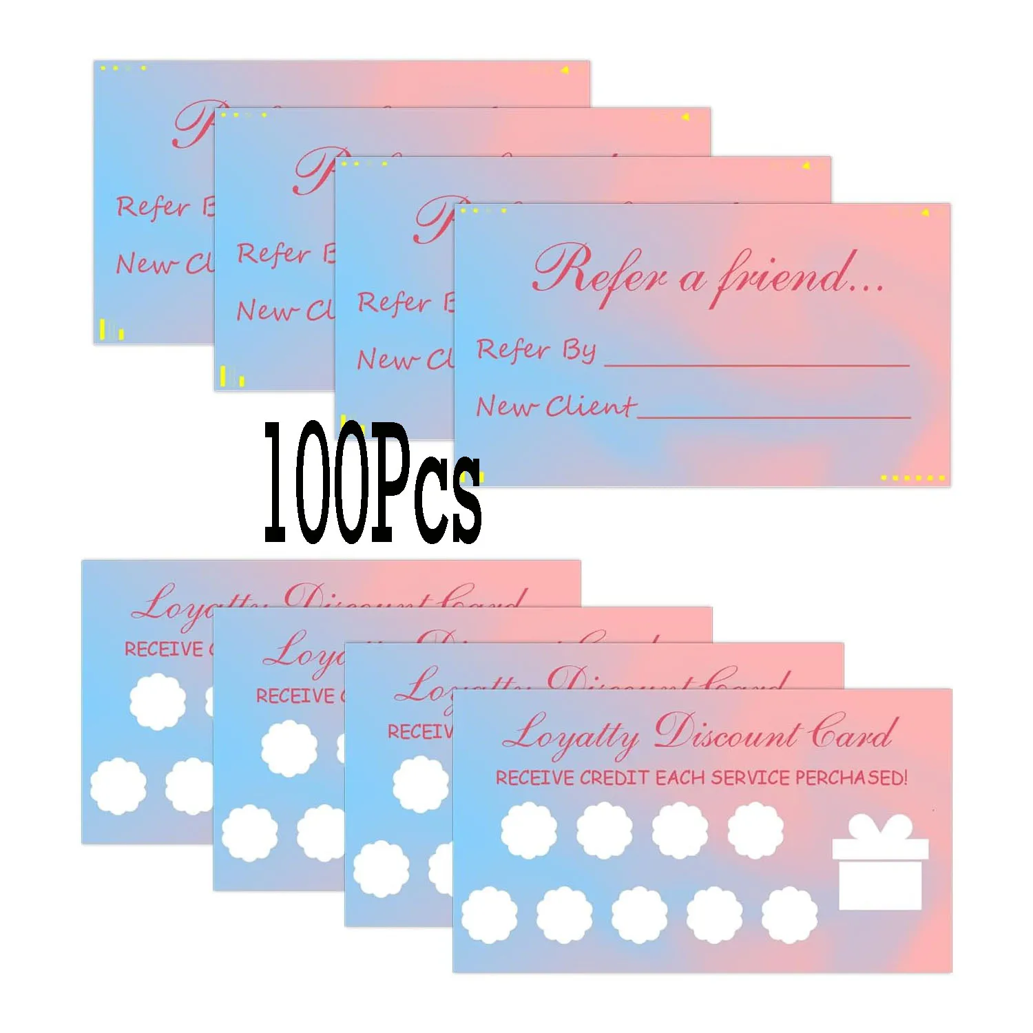 100 Pcs Referral & Loyalty Discount Card 3.5×2Inch Refer a Friend Card Double Sided Loyalty Punch Cards for Small Business