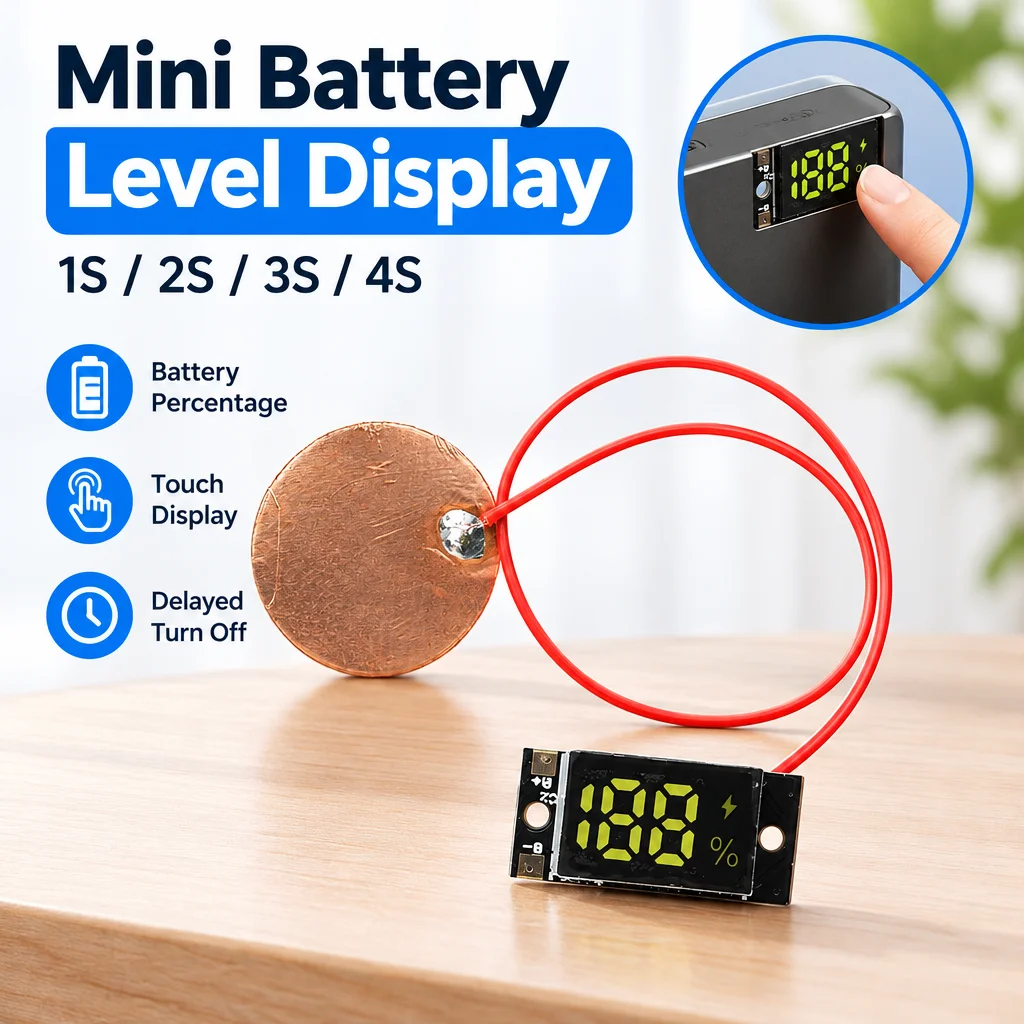 1S To 4S Lithium Battery Power Percentage Display Board Mini 188 Digital Tube Module Touch Activate Auto Sleep