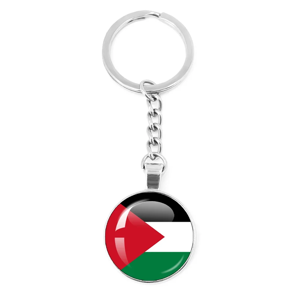 Personalized Art Patterns  Palestine Nation Flag Emblem 25mm Glass Cabohcon Keychain Key Rings for Women Men Jewelry Gift