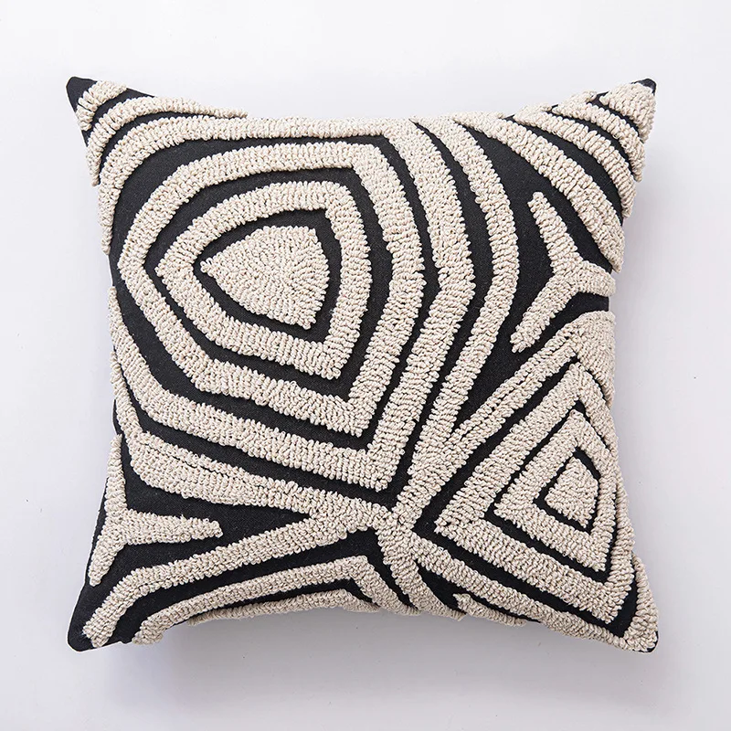 Cotton Cushion Covers for Couches, Large Sofa Pillowcases with Zipper, Abstract Geometric Line Art Living Room Decor