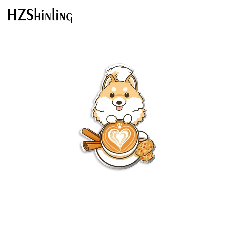 2023 New Pomeranian Acrylic Lapel Pin Brown Dog Epoxy Butterfly Clasp Pin Handmade Butterfly Brooch