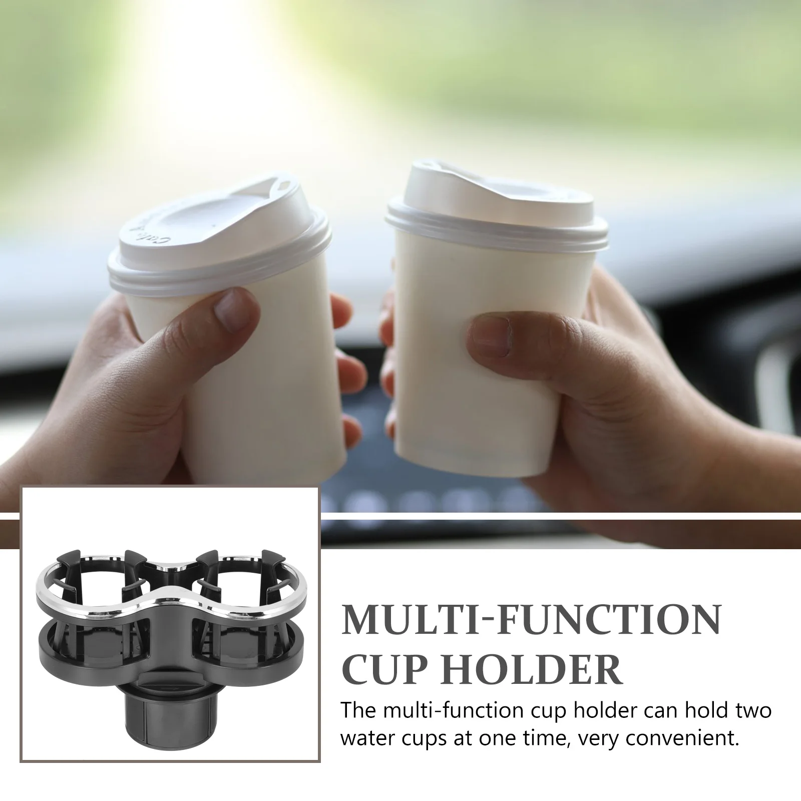 

Car Dual Slots Cup Holder Expander ABS Drink Rack Multifunction Waterproof Non Slip Outdoor Vehicle Mounted Storage Solution