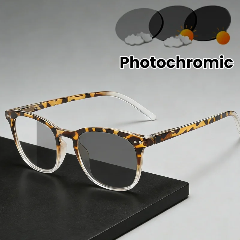 

Stylish Leopard Photochromic Glasses Women Fashion Trendy Square Optical Spectacle Eyeglasses Men Anti Radiation Filter Glasses