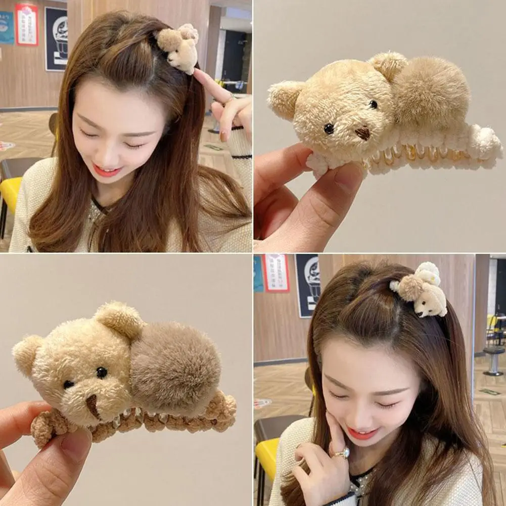 NEW Bear Fur Ball Scratch Clip Cartoon Cute Bear High-end Bangs Tie Half Brown Tail Cute Pony Clip Plush Accessories High A1H4