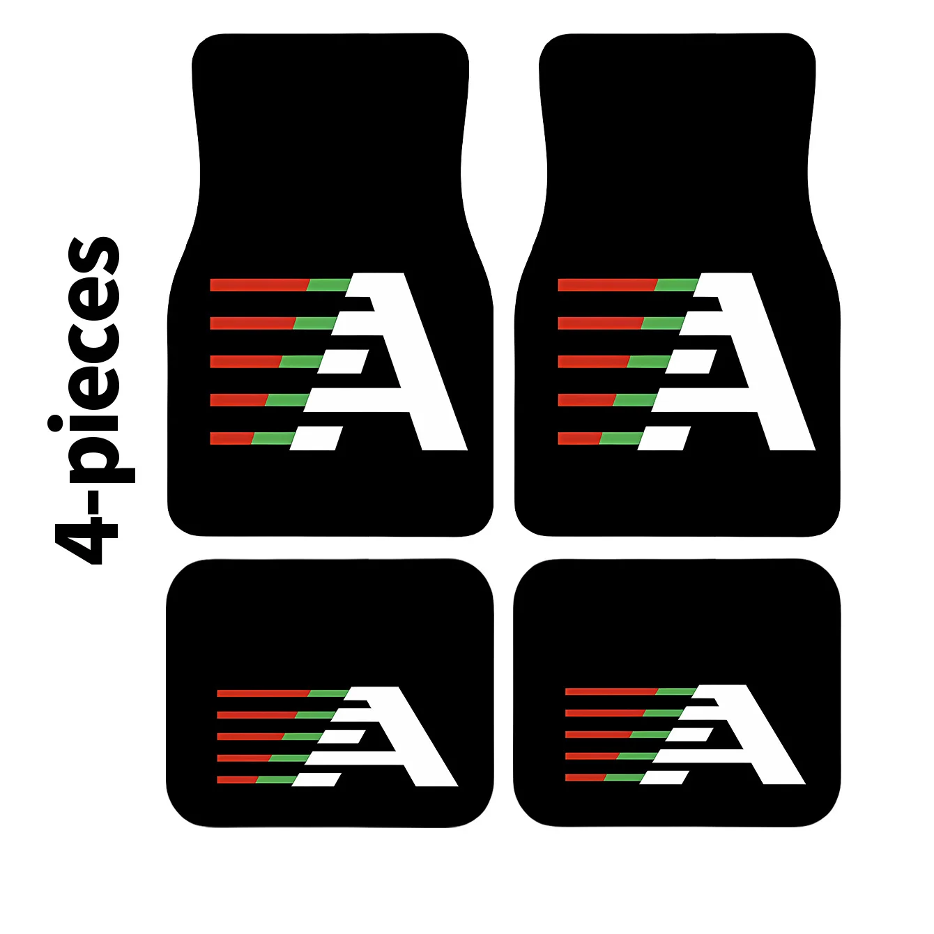 A Set Of 4 Letter A Car Mats With Colorful Striped Prints, Designed For Easy Cleaning. These Stylish Interior Additions Are Suit