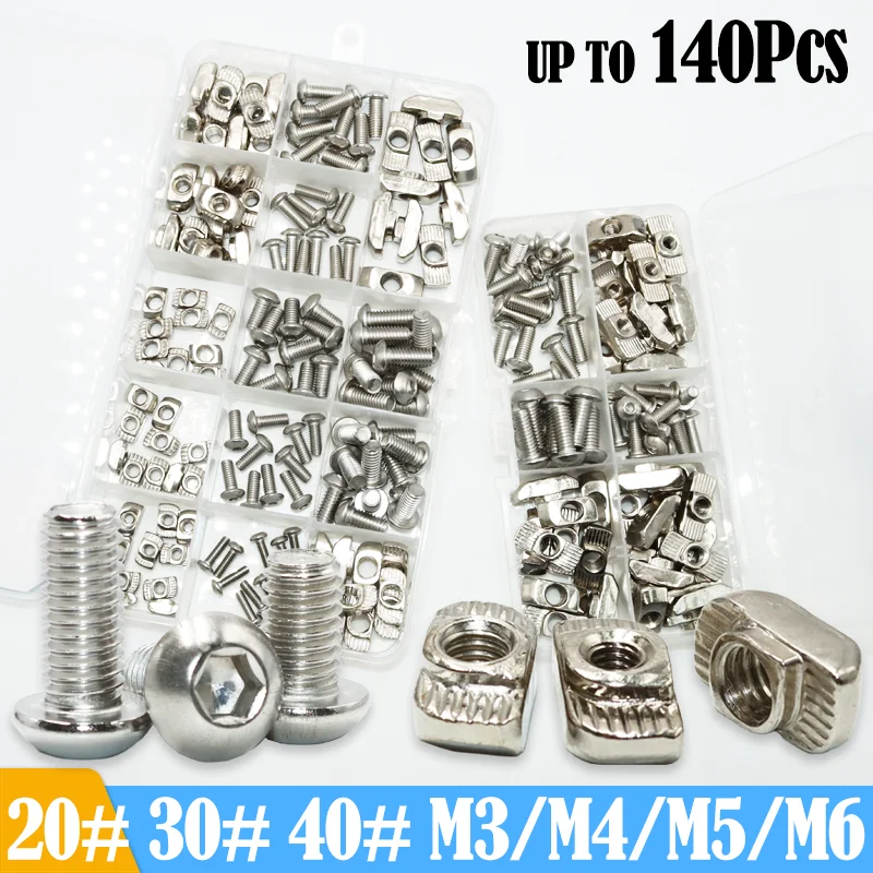 

304 Stainless Steel Hex Socket Button Head Screw and T Nut Slot Sliding T-nuts in for Connection 2020 3030 4040 Aluminum Profile