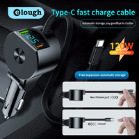 Retractable Digital Display Car Charger Quick Charge 3.0 PD30W Fast Charging Car Phone Charger for iPhone Huawei Xiaomi Samsung