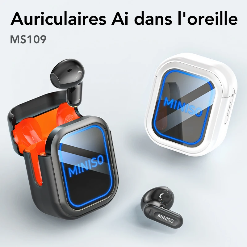 Écouteurs traducteurs vocaux intelligents MINISO MS109, interprétation en temps réel, écouteurs sans fil, étanches IPX55, écouteurs de voyage et de travail