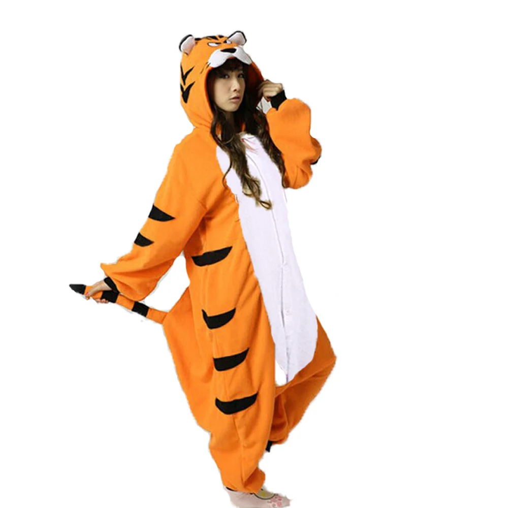 PAJAMASEA Animal Yellow Tiger Onsie Men Cartoon Onesies Adult Women One-Piece Pijama Fleece Halloween Cosplay Raccoon Kigurumi