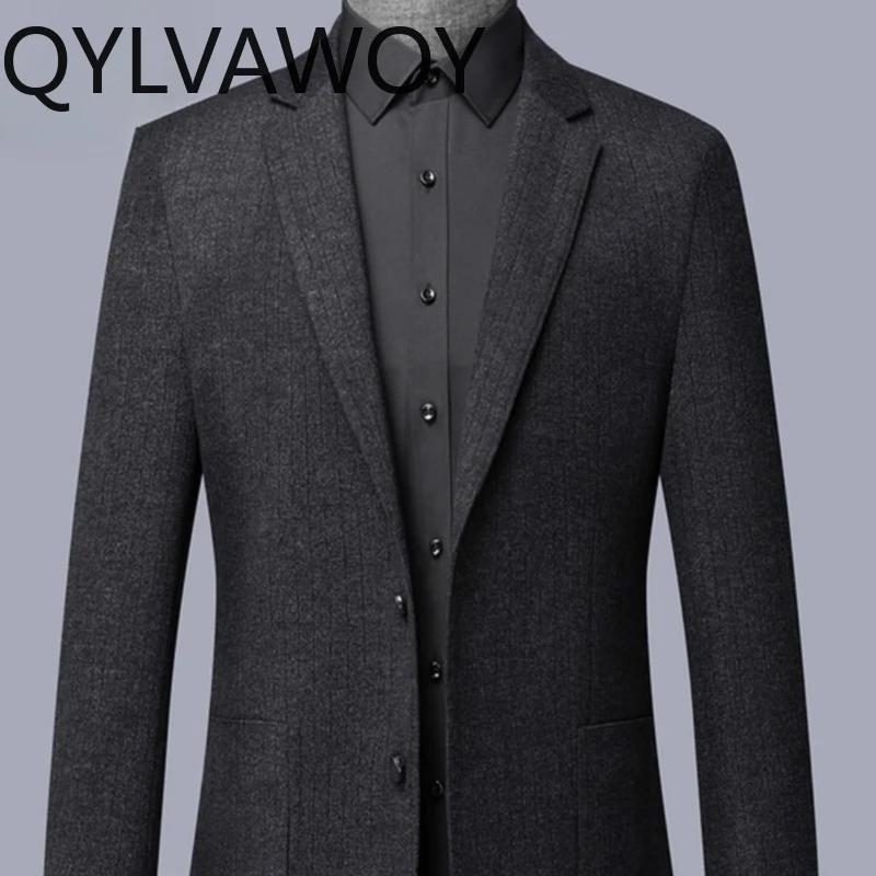 

QYLVAWOY весенне-осенний мужской цельный повседневный костюм среднего возраста, пиджак в черную полоску, костюм для папы, верхняя одежда LJ2256