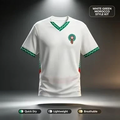 Morocco Fan Style  Home Football Jersey 3D Printing Traditional Pattern Short Sleeve Fan Match Sport Parent-child Tee