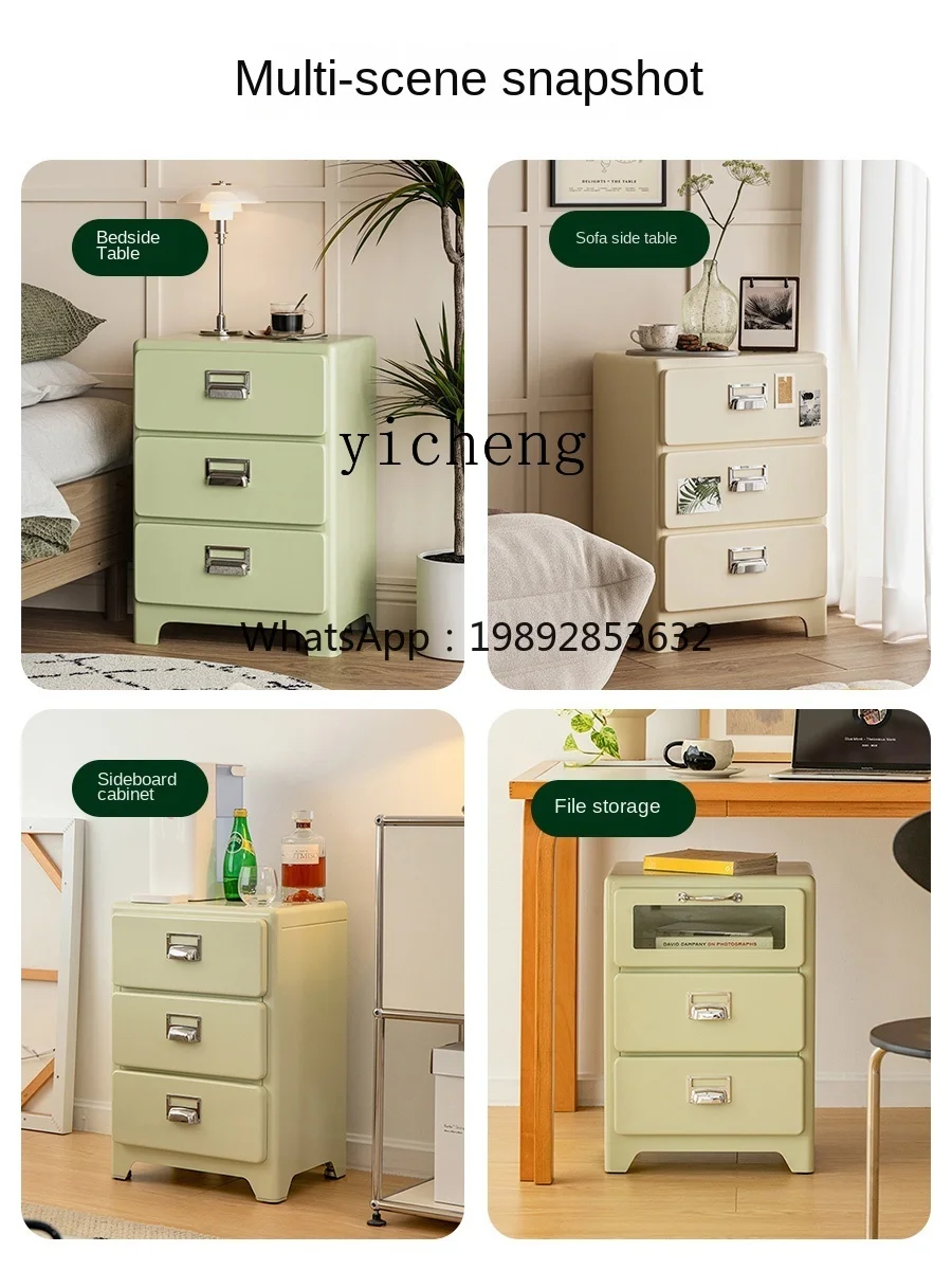 Zf Retro Bedroom Bedside Table Living Room Side Cabinet Three-Drawer Cabinet Bedside Table Metal Storage