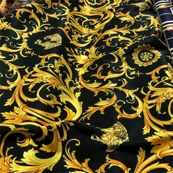 Fashion Black Bottom Golden Flower Fashion Stretch Heavy Silk Fabric Light Luxury Logo Satin Fabric 140 Wide Heavy Satin 22 Mmi