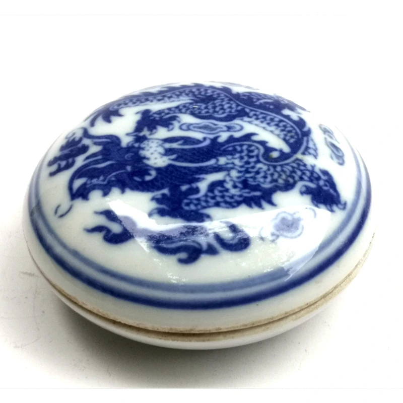 YIZHU CULTUER ART Size 6.3 cm Collection Chinese Old blue-and-white Porcelain Dragon Make-up Powder Box Gift Decoration