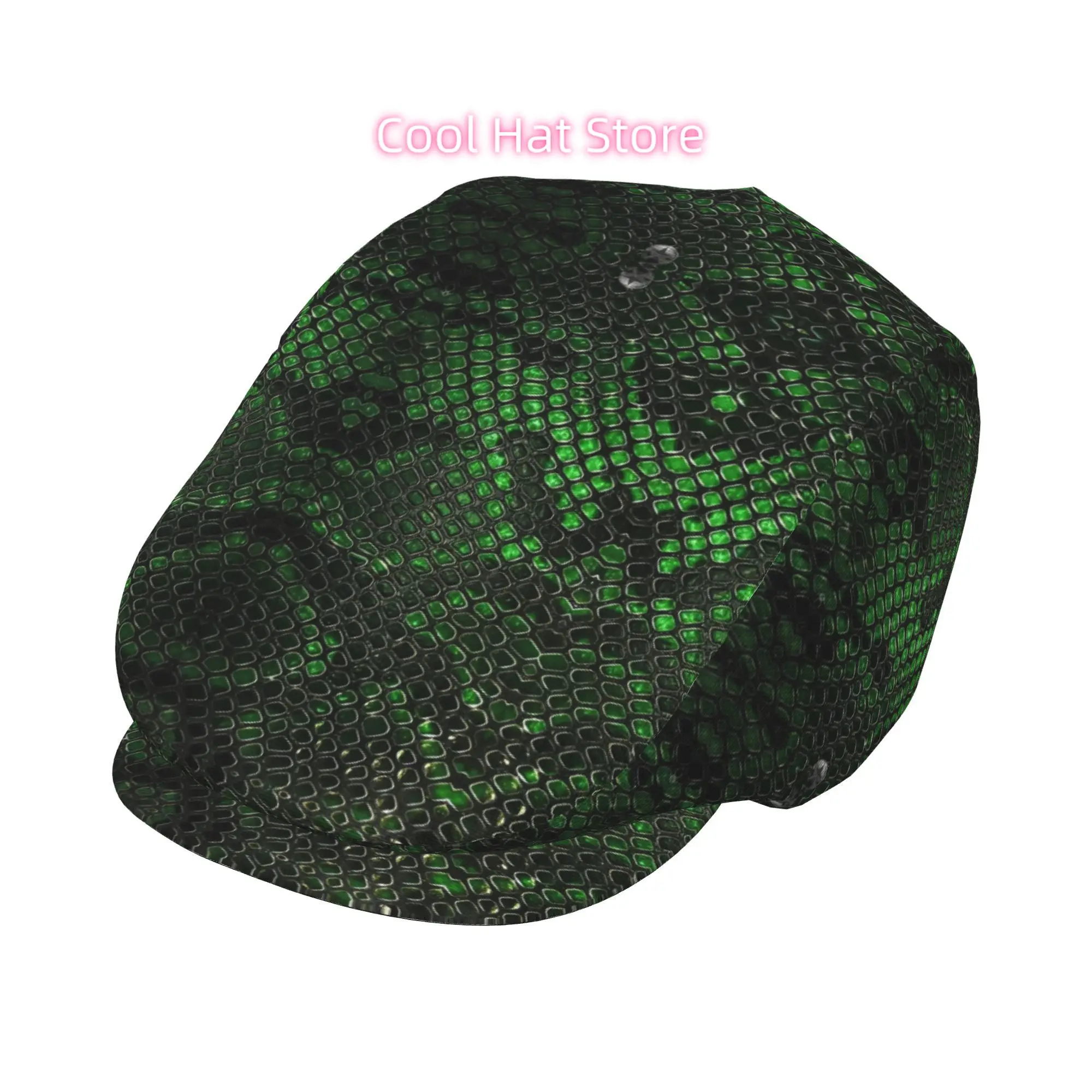 Emerald Green Snake Skin Texture Men And Women Flat-Top Cap, Adjustable Beret, Newsboy Cap, Ivy Cap, Taxi Driver Caps, Irish