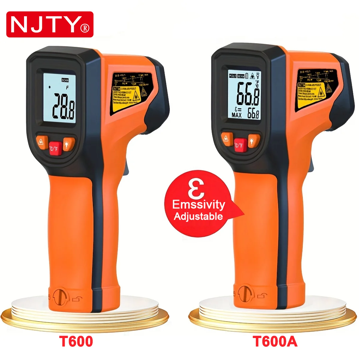 NJTY T600T600A Laser Temperature Gun Infrared Thermometer Sensor Handheld Non-contact IR LCD Industrial Pyrometer Digital 600 °C