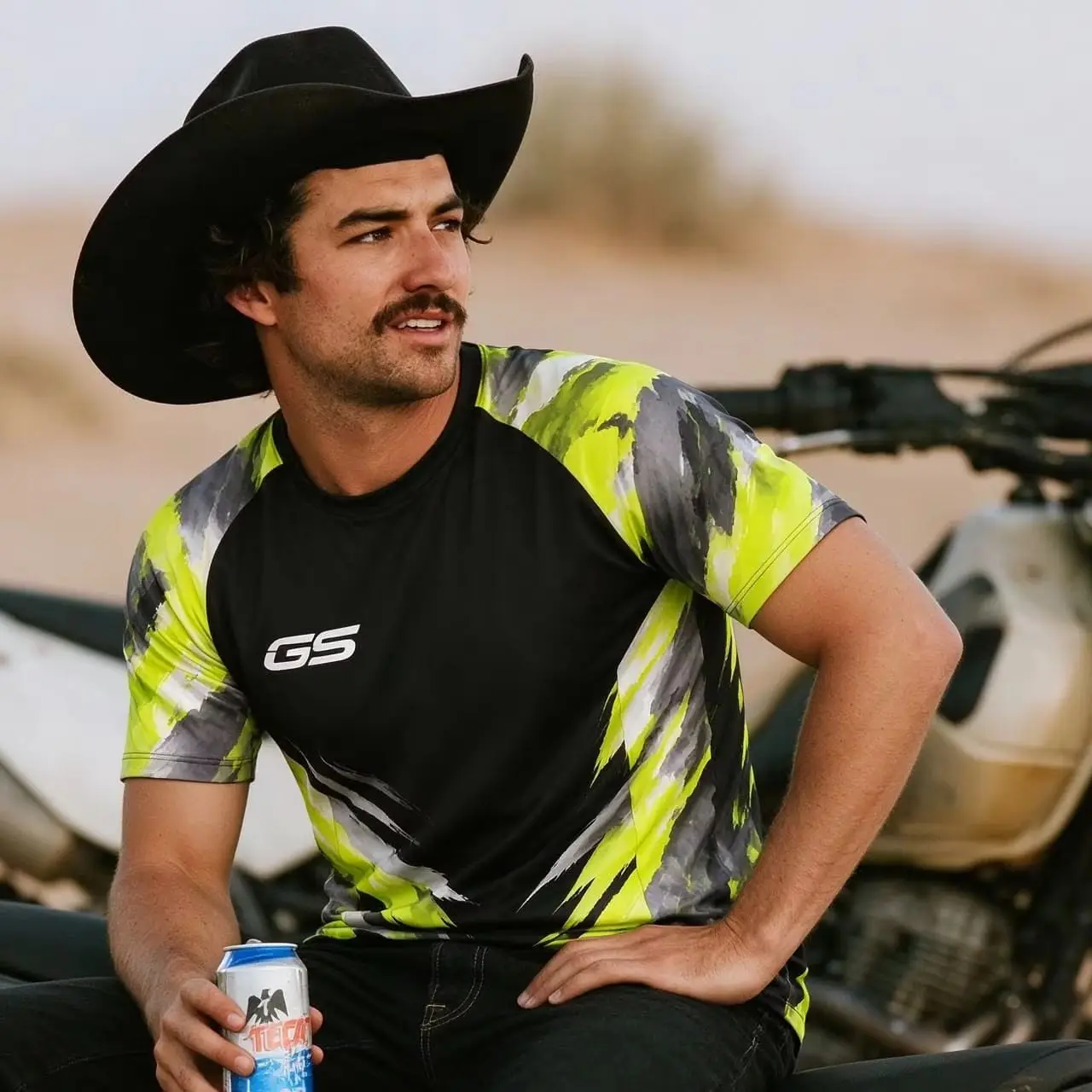 GS Mens T Shirt Summer Short Sleeve Black Neon Yellow Camo Racing Print Sportswear Outdoor Training Motocross Unisex Casual Tee