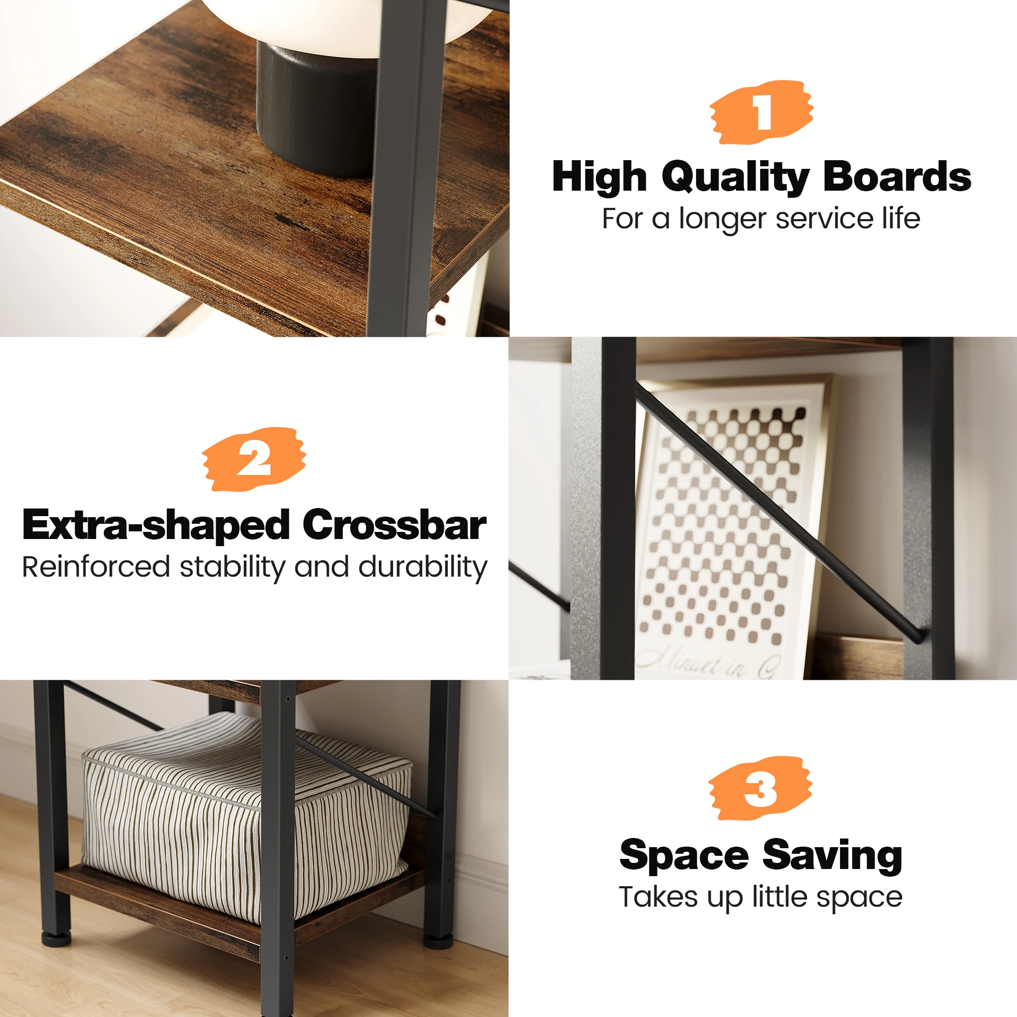 رف كتب ضيق طويل القامة نحيل خزانة كتب 6 طبقات تخزين رف زاوية ريفي إطار معدني أرفف كتب صغيرة قائمة بذاتها