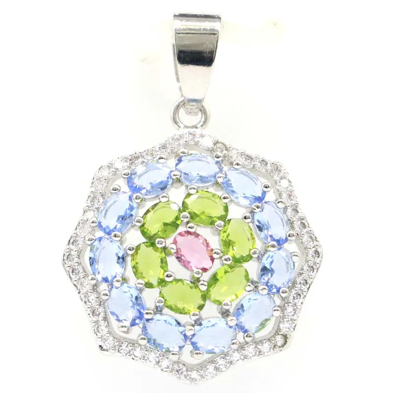 33x22mm New Designed Multi Color Kunzite Tourmaline Violet Tanzanite Aquamarine Peridot CZ Infinity Anniversary Silver Pendant