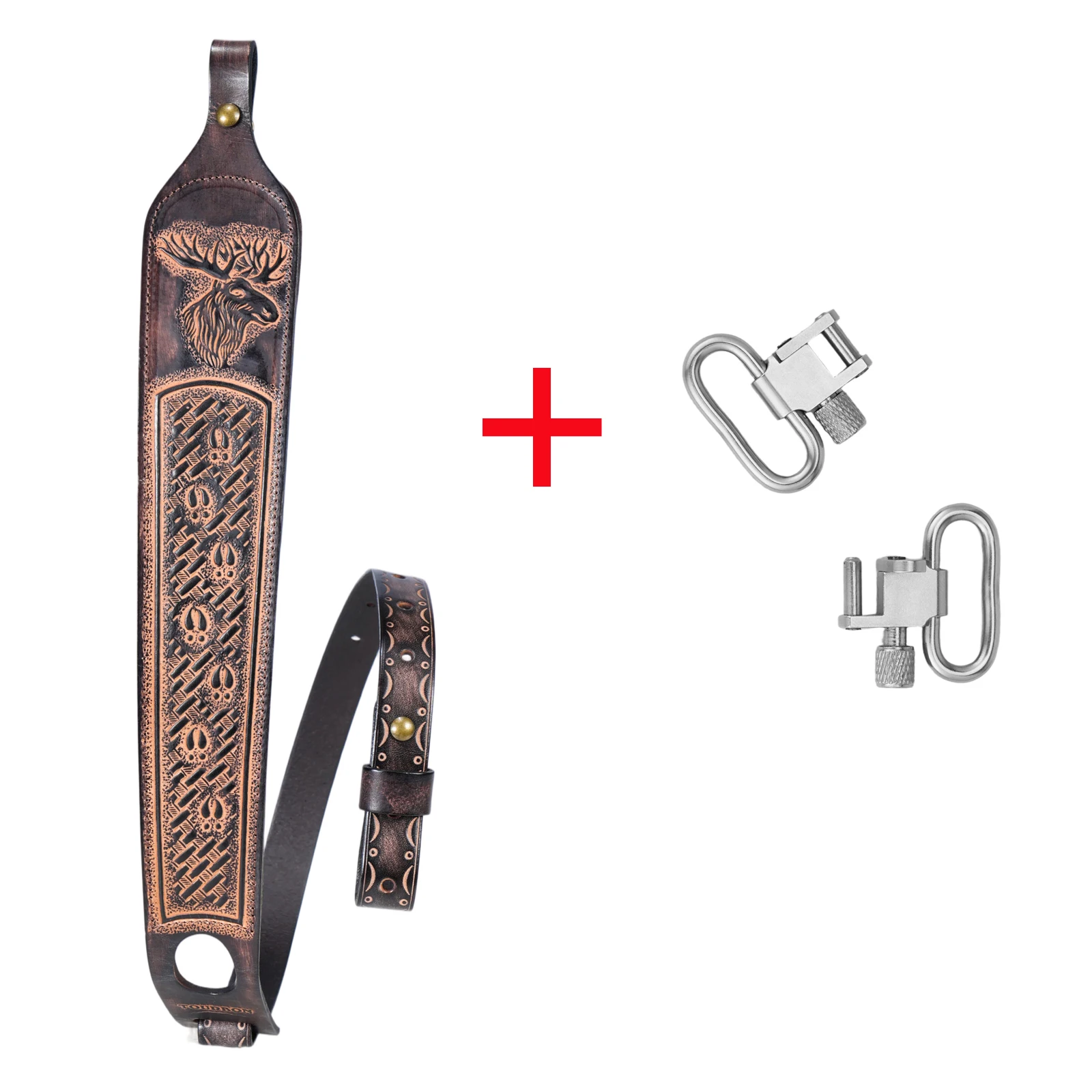 Tourbon Vintage Leder Gewehrriemen, Rutschfester Gewehr-Schultergurt, Verstellbare Länge 105cm, Fingerstütze, Jagdzubehör – Detail 19