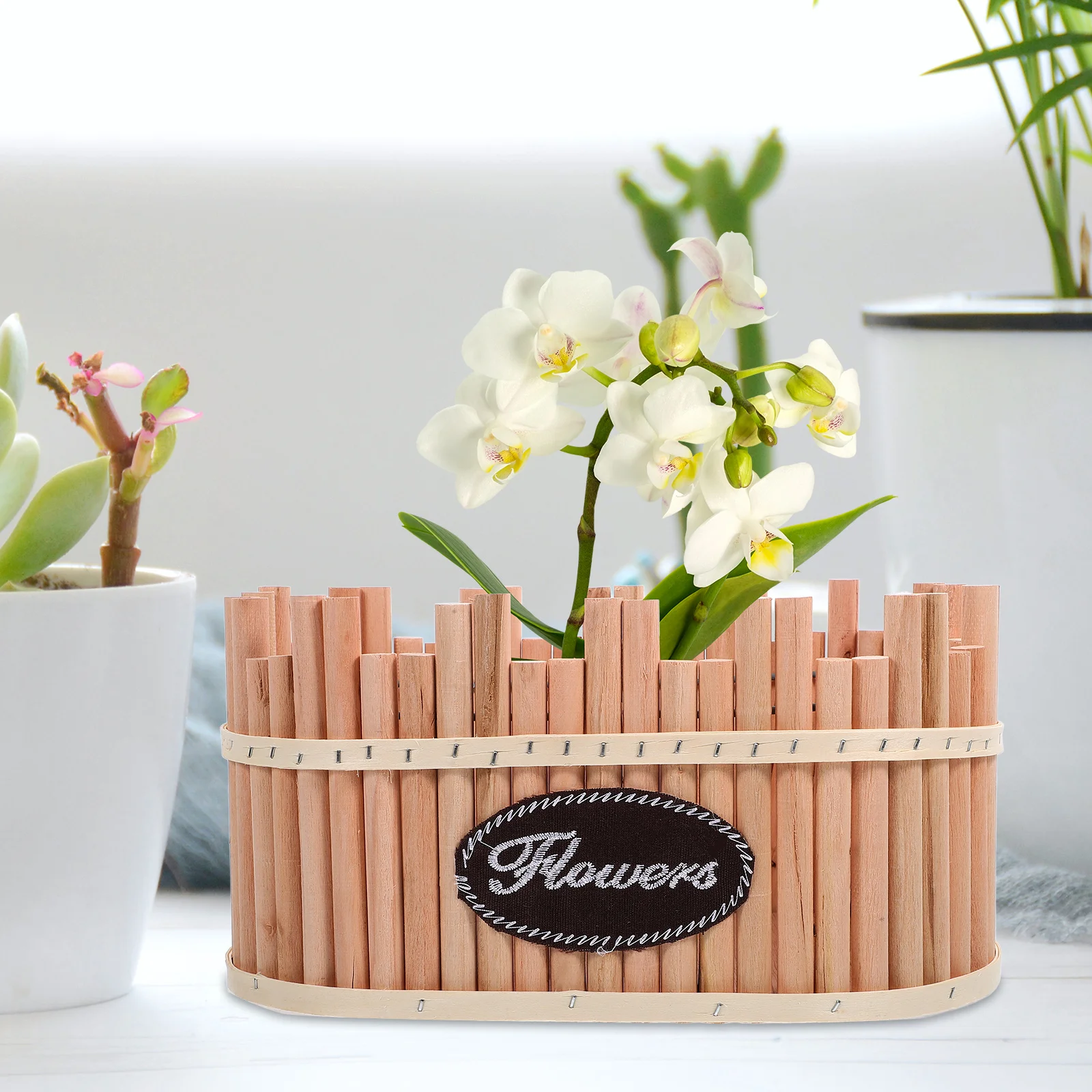 

Solid Wood Flowerpot Unique Countryside Style Safe Material Practical Design Beautiful Appearance Great Texture