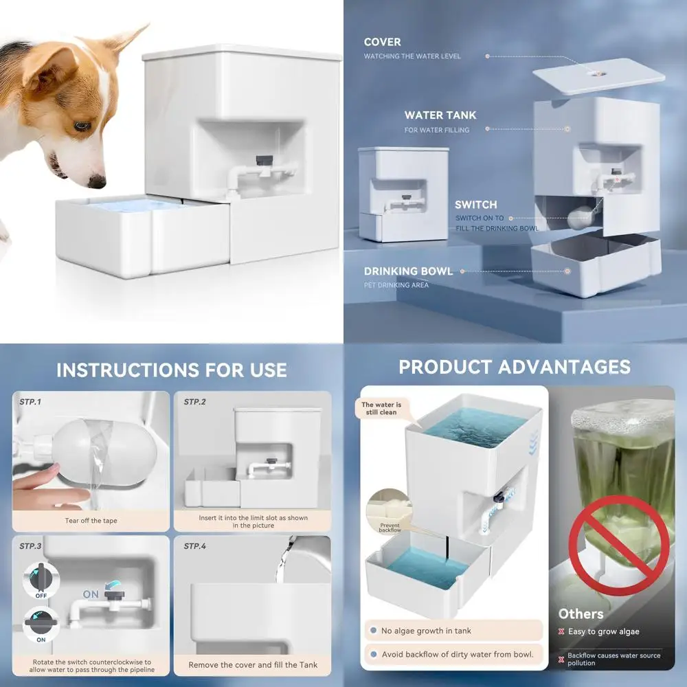 

Automatic Pet Water Dispenser 8L Non-Gravity Waterer Algae-Free Avoid Dirty Water Backflow for Dogs and Cats Easy Top Fill Water