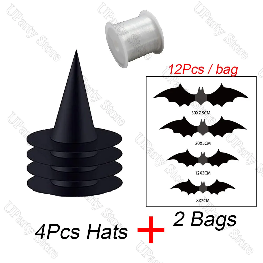 6/12 Stück Halloween-Hexenhüte in Schwarz mit Seil zum Aufhängen, Zaubererhüte, Großpackung für Zuhause, Outdoor, Veranda, Halloween-Dekoration, Mitbringsel