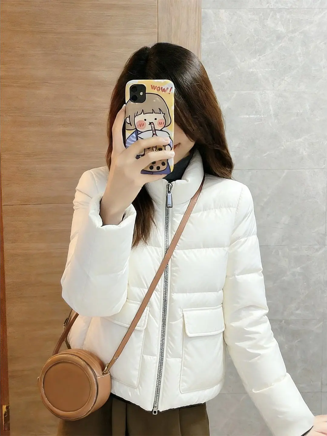 

Thiened Zipper Stand Collar Winter Coat Women's Sli Warm Cotton Jaet Long Sve Straight Cut Classic Color