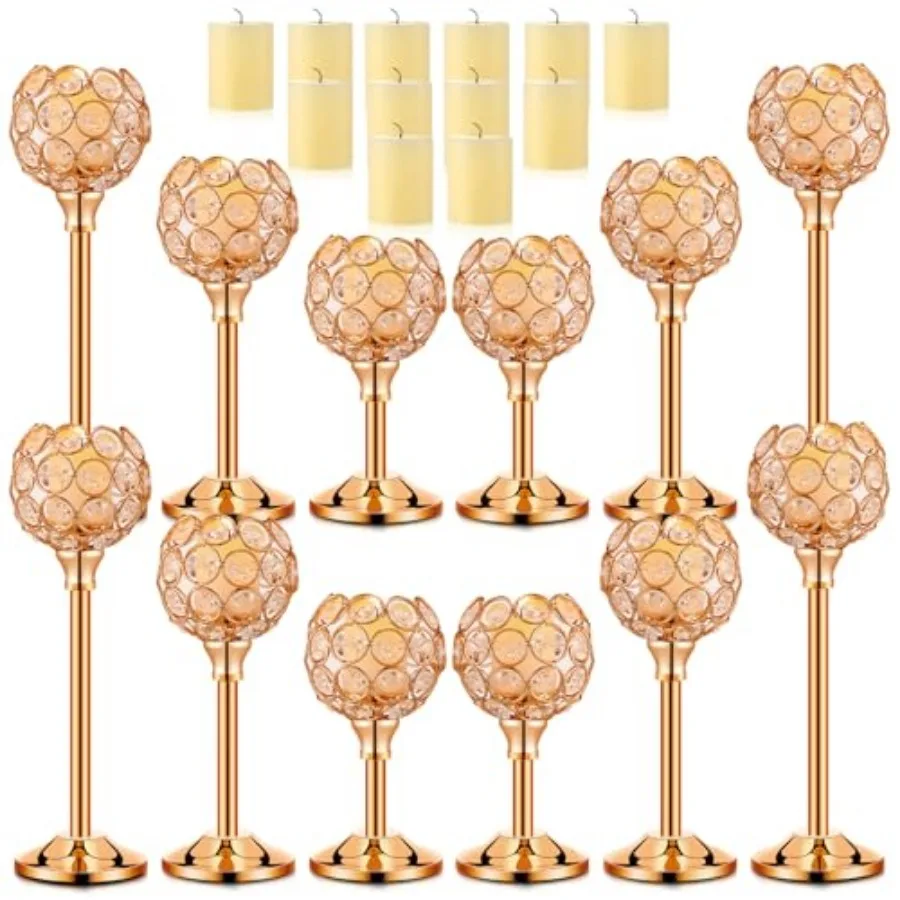 

24 Pcs Gold Crystal Candle Holders Bulk with Candle Table Wedding Centerpieces Stick Holder Centerpieces for Wedding Party Hous