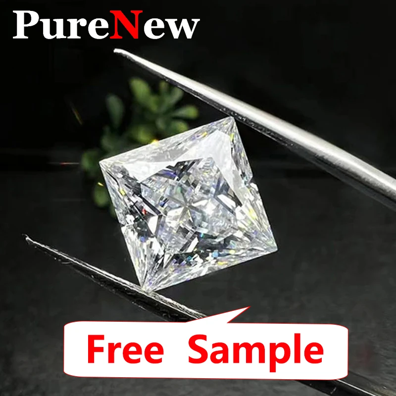 Full Size Rare Princess Cut Moissanite Loose Stone 0.06-20ct Super White Certified Princess Square Shape Moissanite Diamonds GRA