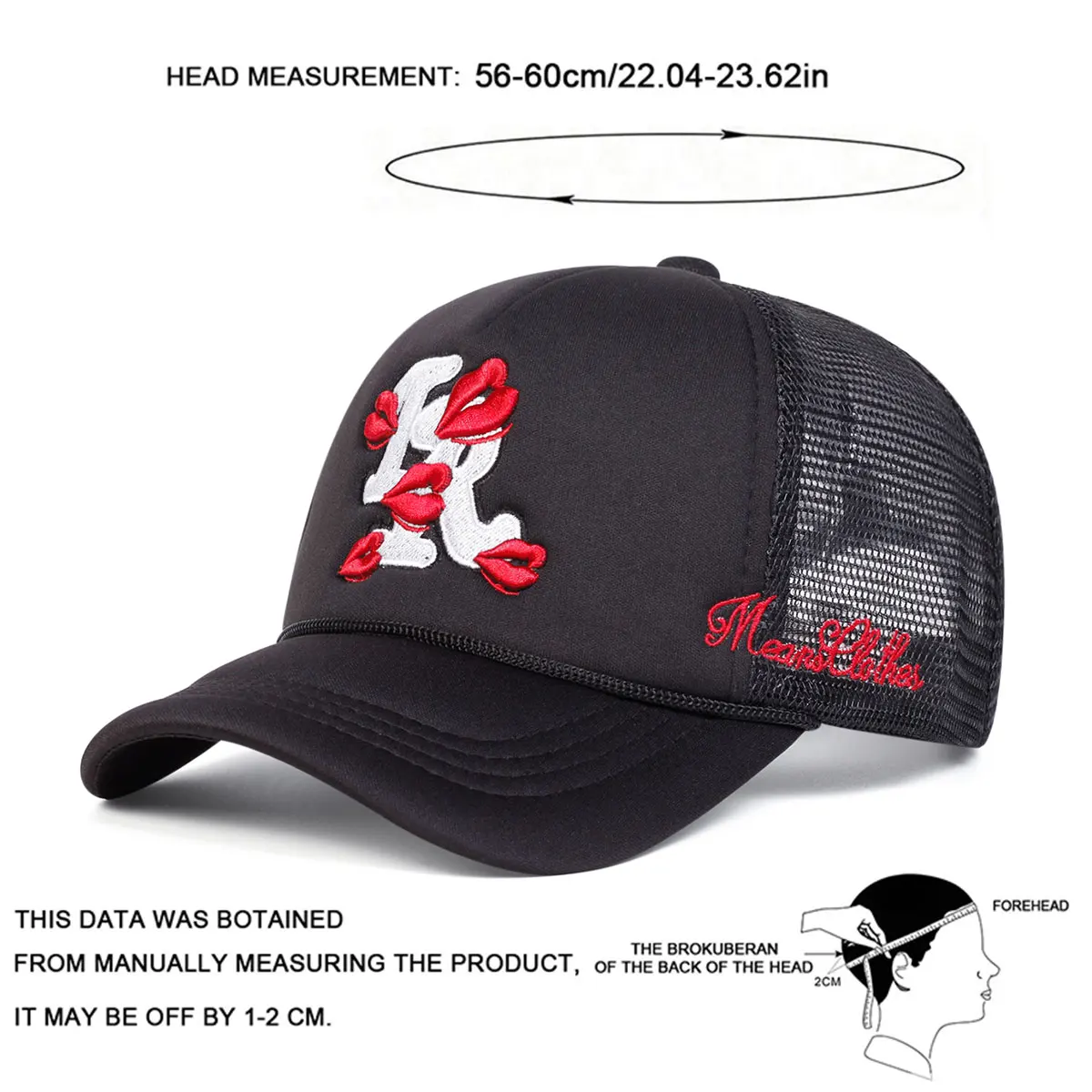 Unisex Letter Lips Embroidery Baseball Net Caps Spring and Summer Outdoor Adjustable Casual Hats Sunscreen Hat