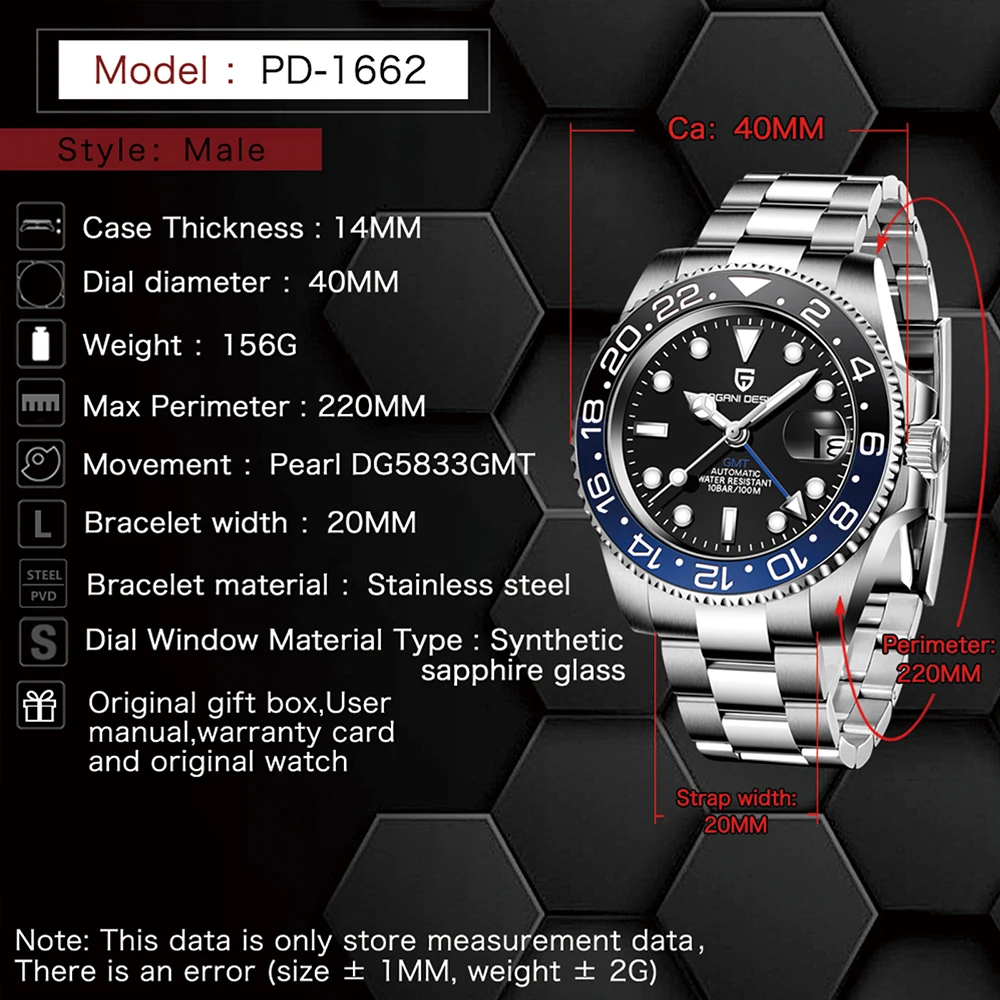 New 2026 PAGANI DESIGN GMT Automatic Wristwatch Stainless Steel 100M Waterproof Men Watch Top Brand 40mm Mechanical Watch Men image 6
