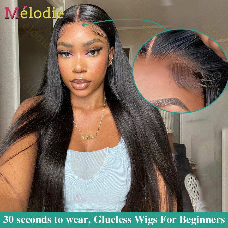 MELODIE 220 Density Glueless 5x5 Human Hair Wig 40 42 Inch Bone Straight Lace Front Wigs Preplucked Ready To Go Remy